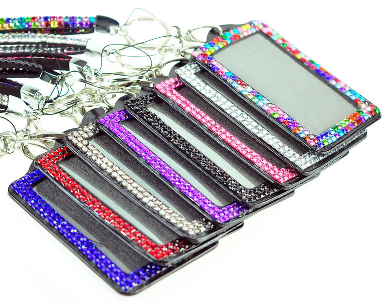 rhinestone lanyard id holder